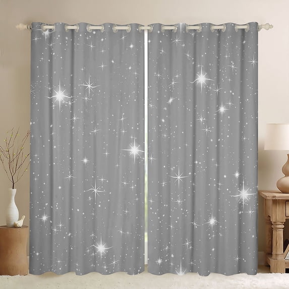 Manfei Kawaii Stars Blackout Curtains Set of 2 (38x54 Each),Kawaii Cartoon Theme Living Room Curtains,Gray White