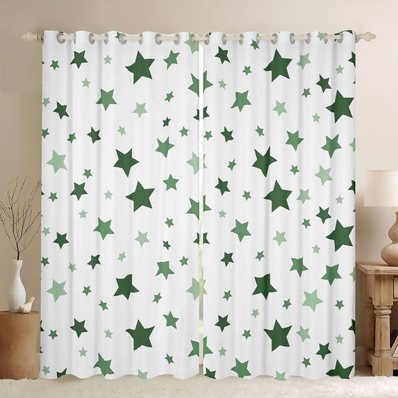 Manfei Kawaii Stars Blackout Curtains Set of 2 (38x54 Each),Lovely Polka Dot Living Room Curtains,Green White