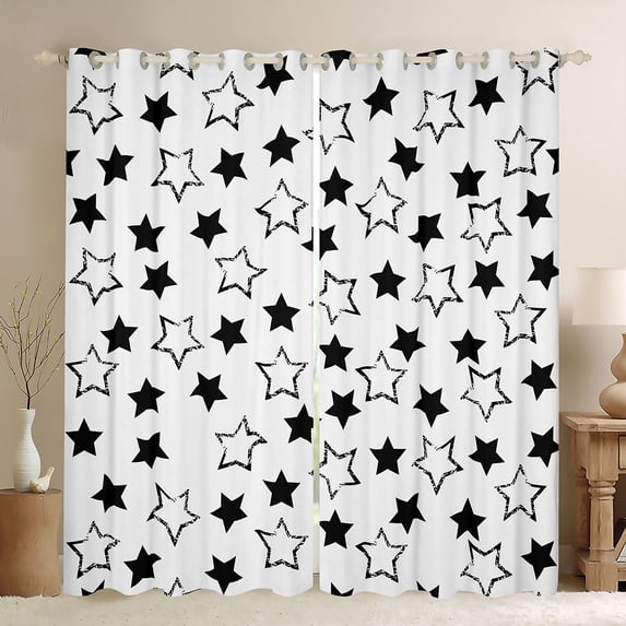 Manfei Kawaii Stars Blackout Curtains Set of 2 (52x84 Each),Cute Sprinkle Print Curtain,Black White