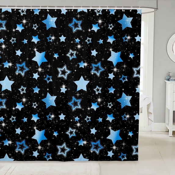 Manfei Kawaii Stars Print Shower Curtain 72Wx78L,Galaxy Theme Bath Curtain,Blue Black