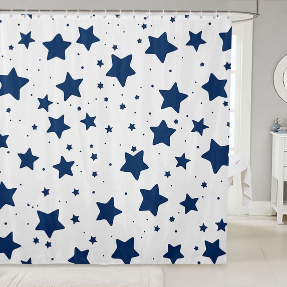 Manfei Kawaii Stars Shower Curtain 72Wx72L,Boys Friendly Style Bathroom Curtain,White Blue