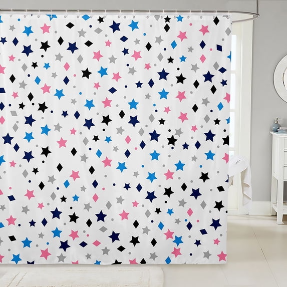 Manfei Kawaii Stars Shower Curtain 72Wx72L,Geometric Rhombus Bathroom Curtain,White