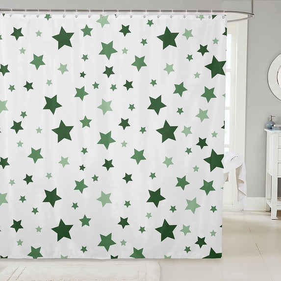 Manfei Kawaii Stars Shower Curtain 72Wx72L,Lovely Polka Dot Bathroom Curtain,Green White
