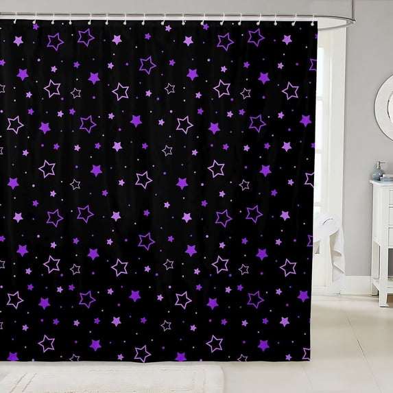Manfei Kawaii Stars Shower Curtain 72Wx78L,Galaxy Theme Bath Curtain,Black Purple
