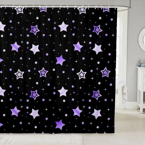 Manfei Kawaii Stars Shower Curtain 72Wx84L,Kawaii Cartoon Polka Dot Bathroom Shower Curtain,Purple Black