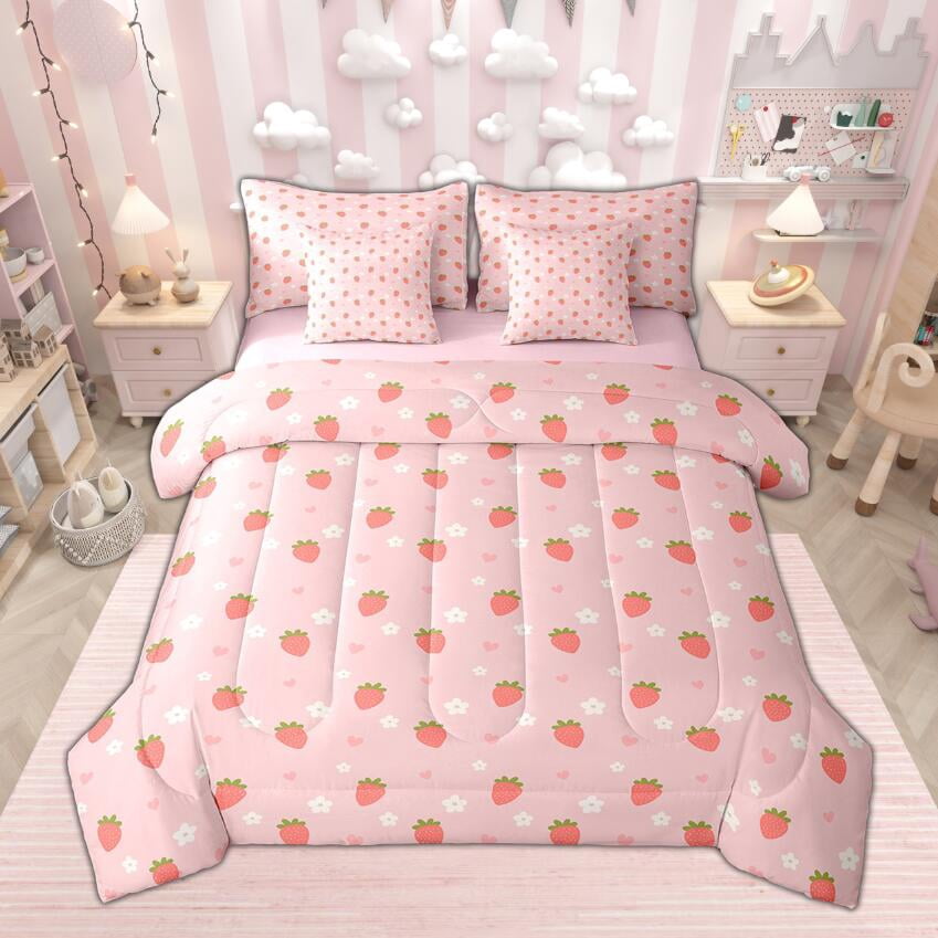 Feelyou Girls Strawberry Comforter Set Twin Size - Cute Kawaii Bedding, 1 Comforter & 1 Pillowcase - View #13
