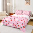 thumbnail image 1 of Manfei Kawaii Strawberry Full Size Sheets, Red Bow Knot Bed Sheets for Girls, Pink Groovy Floral Sheet Sets, Microfiber Bedroom Decor 4 Pieces, 1 of 7