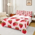 thumbnail image 1 of Manfei Kawaii Strawberry Twin Sheet Sets,Red Fruit Twin Fitted Sheet,Heart Print Flat Sheet,Breathable Bedroom Decor,3-Piece, 1 of 7