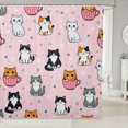 thumbnail image 1 of Manfei Kawaii Teacup Cat Shower Curtain 72Wx72L, Triangle Abstract Bathroom Curtain, Pink, 1 of 5