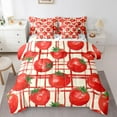 thumbnail image 1 of Manfei Kawaii Tomato Bedding Comforter Set 7-Piece for Teen, Cartoon Fruit Print King Bedding Sets, Red Stripes Buffalo Reversible Bed Sheets, Lightweight Room Decor, 1 of 7