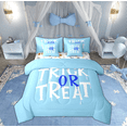 thumbnail image 1 of Manfei Kawaii Trick or Treat Bedding Comforter Set 7pcs, Blue Cartoon Halloween Queen Bedding Sets, Teens Kids Child Reversible Queen Sheet Sets, Microfiber Bedroom Decor, 1 of 8
