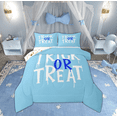 thumbnail image 1 of Manfei Kawaii Trick or Treat Queen Comforter Set, Blue Cartoon Halloween Bedding Sets, Teens Kids Child Reversible Bedding Comforter Set, Microfiber Bedroom Decor, 3 Pieces, 1 of 9