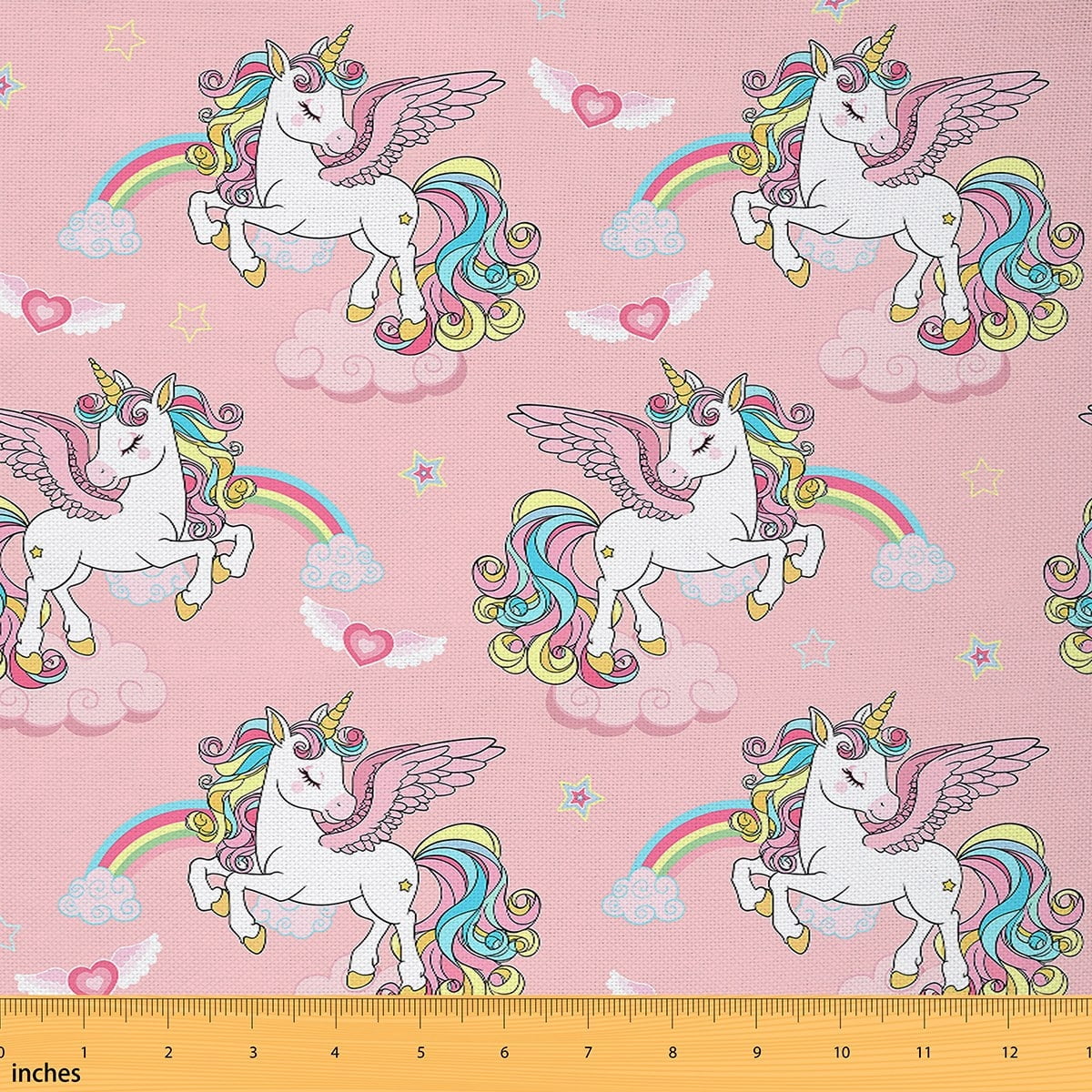 Manfei Kawaii Unicorn Sewing & Crafting Fabric (1 Yard), Cute Heart Rainbow Home Decor Fabric by the Yard, Kids Girls Pink DIY Fabric