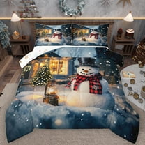Manfei Kawaii Winter Snowman Bedding Comforter Set, Merry Christmas Twin Comforter Sets, Western Rustic Cabin Reversible Bedding Set, Luxury Bedroom Decor, 2-Piece