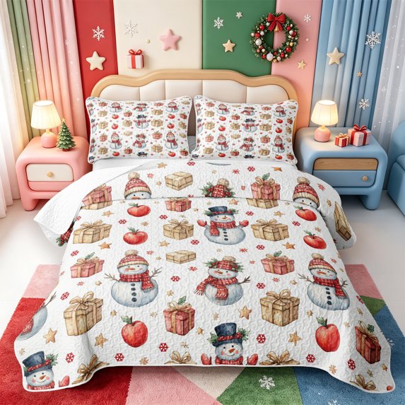 Manfei Kawaii Xmas Pink Christmas Twin Quilt Set,Winter Holiday Twin Coverlet Set,2 Pieces,1 Bedspread and 1 Pillowcase