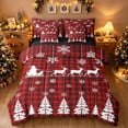 thumbnail image 1 of Manfei Kawaii Xmas Reindeer King Bedding, Merry Christmas Plaid King Bed in a Bag, Red White, Black Reversible, 7 Pieces, 1 of 6