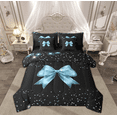 thumbnail image 1 of Manfei Kid Blue Bow-tie Bedding Comforter Set 7pcs, Mystic Sequin Print Queen Bedding Sets, Vintage Ribbon Bowknot Reversible Queen Sheet Sets, Super Cozy Room Decor, 1 of 7