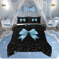thumbnail image 1 of Manfei Kid Blue Bow-tie Bedding Comforter Set, Mystic Sequin Print Twin Comforter Sets, Vintage Ribbon Bowknot Reversible Bedding Set, Super Cozy Room Decor, 2-Piece, 1 of 8