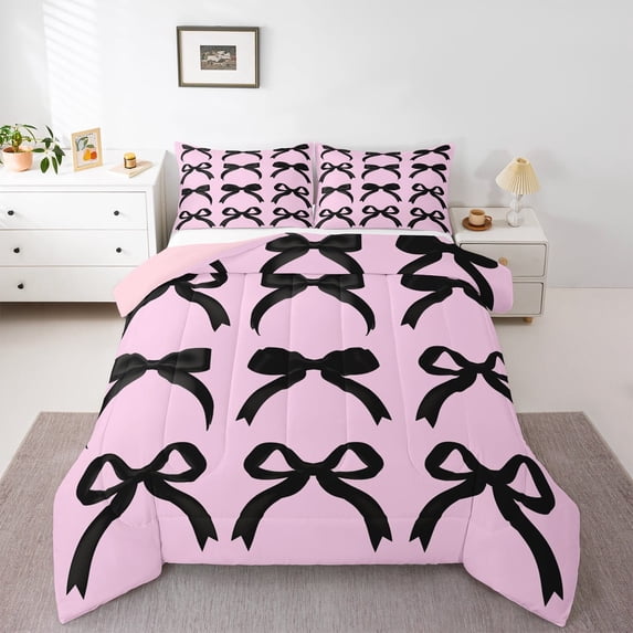 Manfei Kid Cartoon Bow-tie Bedding Comforter Set, Fairy Tale Twin Comforter Sets, Vintage Ribbon Bowknot Reversible Bedding Set, Microfiber Bedroom Decor, 2 Pieces