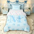 thumbnail image 1 of Manfei Kids Blue Letter Monogrammed M Twin Bedding,Cartoon Bowknot Stripes Duvet Cover Set for Teens Girls,Super Cozy Room Decor,2pcs,No Comforter, 1 of 6