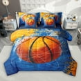 thumbnail image 1 of Manfei Kids Cartoon Basketball 7-Piece Twin Bedding Sets, Oil Printing Art Bedding Comforter Set, Blue Orange Cartoon Reversible Sheet Sets, Luxury Bedroom Decor, 1 of 8