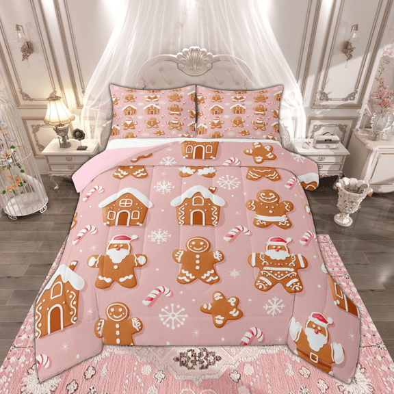 Manfei Kids Cartoon Gingerbread Bedding Comforter Set, Xmas Santa Claus Twin Comforter Sets, Merry Christmas Bedding Set, Luxury Bedroom Decor, Reversible 2pcs