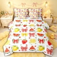 thumbnail image 1 of Manfei Kids Cartoon Red Plaid Bowknot Bedding Comforter Set 7pcs,Kawaii Yellow Lemon Strawberry Queen Bedding Sets for Teens Girls,Microfiber Bedroom Decor, 1 of 7