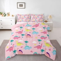 Manfei Kids Children Cartoon Dinosaur Bedding Comforter Set 2pcs,Kawaii Animal Dino Twin Comforter Sets Microfiber,Cute Jungle Wildlife Breathable Bedding Set,Breathable Home Decor,Reversible