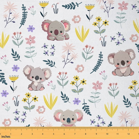 Manfei Kids Children Cartoon Koala Fabric By The Yard 1 Yard,Kawaii Floral Animal Home Decor Fabric By The Yard,Cute Flowers Wildlife Room Decor Fabric By The Yard,Ultra Soft Home Decor