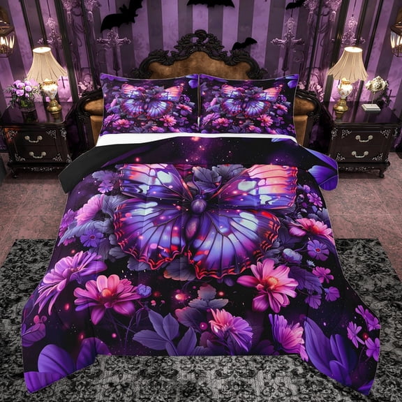 Manfei Kids Children Flying Butterflies Bedding Comforter Set 2pcs,Dreamy Princess Twin Comforter Sets Microfiber,Chic Floral Flowers Breathable Bedding Set,Ultra Soft Home Decor,Reversible