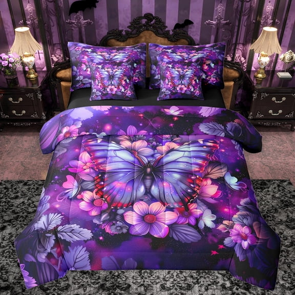 Manfei Kids Children Flying Floral Butterflies Bedding Comforter Set 7pcs,Dreamy Princess Queen Bedding Sets Super Cozy,Exotic Style Queen Sheet Sets,Ultra Soft Home Decor,Reversible