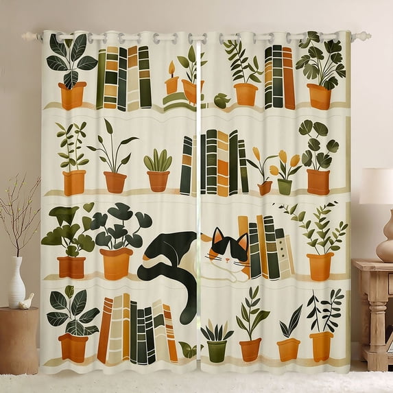 Manfei Kids Children Kawaii Cat Blackout Curtains Set of 2 (52x84 Each),Cartoon Animal Window Curtains,Vintage Aesthetic Curtains and Drapes,Luxury Bedroom Decor