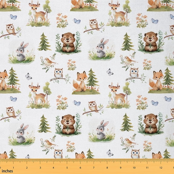 Manfei Kids Cute Animals Fabric by the Yard (3 Yards), Cartoon Owl Fox Deer Decorative Fabric by the Yard, Rabbit Bird Butterfly Sewing & Crafting Fabric
