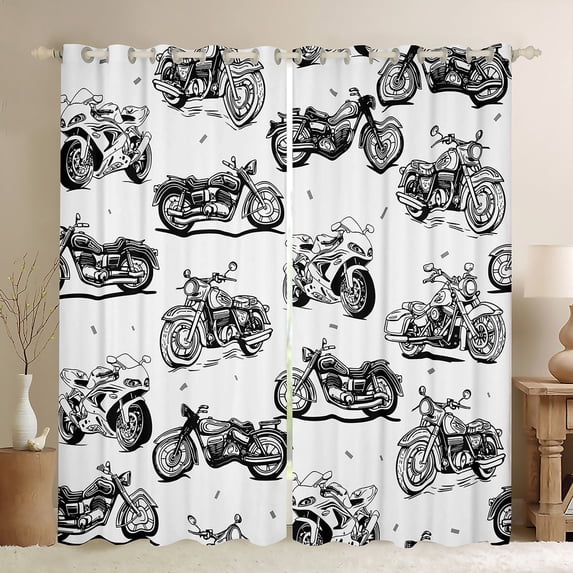 Manfei Kids Dirt Bike Print Black Out Curtains, Motorcycle Sports Player Curtains Pack of 2 (42x63 Each), Cartoon Theme Bedroom Curtains, Curtains and Drapes Home Decor