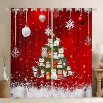 Manfei Kids Funny Cat Black Out Curtains, Kitten Christmas Tree Curtains Pack of 2 (42x63 Each), Red New Year Gifts Bedroom Curtains, Luxurious Room Decor