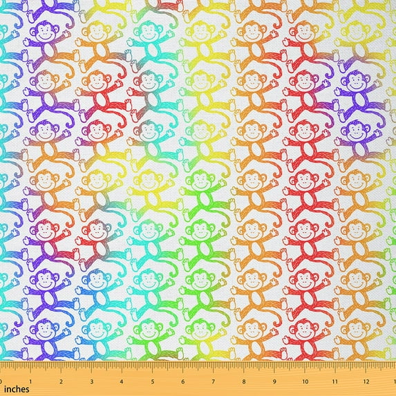Manfei Kids Funny Monkey Fabric by the Yard 5 Yards, Rainbow Gradient Wildlife Fabric for Sewing, Cute Animal Home Decor Fabric by the Yard, Breathable Home Decor