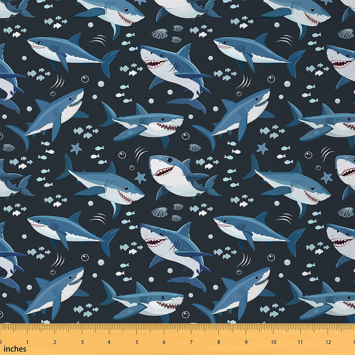Manfei Kids Funny Shark Fabric by the Yard (2 Yards), Ocean Fish Decorative Fabric by the Yard, Sea Animal DIY Fabric