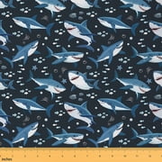 Manfei Kids Funny Shark Sewing & Crafting Fabric 1 Yard, Ocean Fish Home Decor Fabric by the Yard, Sea Animal DIY Fabric