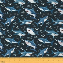 Manfei Kids Funny Shark Sewing & Crafting Fabric (1 Yard), Ocean Fish Home Decor Fabric by the Yard, Sea Animal DIY Fabric