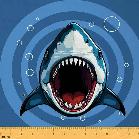 Manfei Kids Funny Shark Sewing & Crafting Fabric (10 Yards), Ocean Animal Home Decor Fabric by the Yard, Geometric Blue Circle DIY Fabric