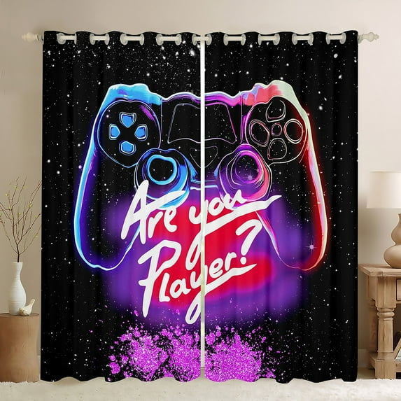 Manfei Kids Game Console Curtains Pack of 2 (42x84 Each),Chic Sparkling Curtains Blackout,Pink Purple Black Bedroom Curtains For Boy,Ultra Soft Home Decor