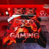 Manfei Kids Gamepad Controller Bedding Comforter Set,Console Video Gaming Twin Comforter Sets,Red Black Bedding Set For Boys,Luxury Bedroom Decor Reversible,2 Pieces
