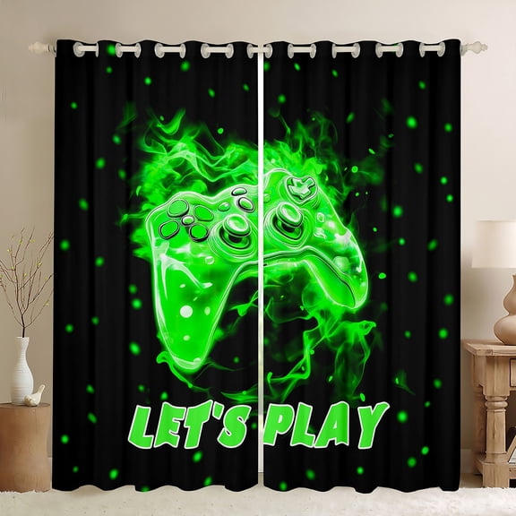 Manfei Kids Gamepad Controller Black Out Curtains,Console Video Game Curtains Pack of 2 (42x63 Each),Green Polka Dots Bedroom Curtains For Boys,Luxury Bedroom Decor