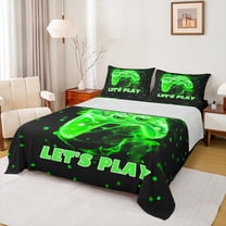 Manfei Kids Gamepad Controller Twin Sheet Sets,Console Video Game Twin Fitted Sheet,Green Polka Dots Flat Sheet For Boys,Luxury Bedroom Decor,3-Piece