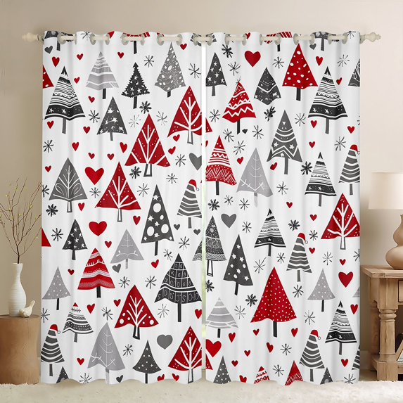 Manfei Kids Happy Christmas Black Out Curtains, Red Xmas Tree Curtains Pack of 2 (42x63 Each), Cartoon Snowflake Print Bedroom Curtains, Window Curtains Home Decor