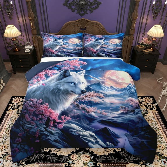 Homewish 3pcs Kids Jungle Wolf Comforter Set, Full - Pink Blossoms (Galaxy)