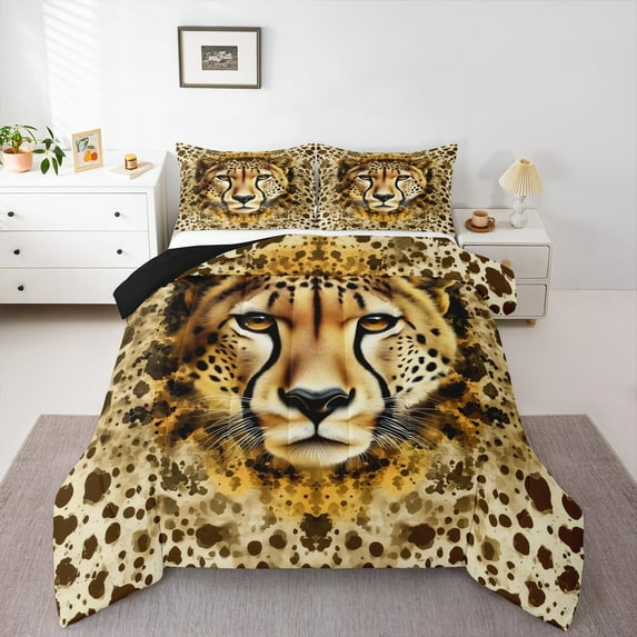 Manfei Kids Leopard Wildlife Bedding Comforter Set, Jungle Animal Twin Comforter Sets, Fashion Cheetah Print Reversible Bedding Set, Microfiber Bedroom Decor, 2 Pieces