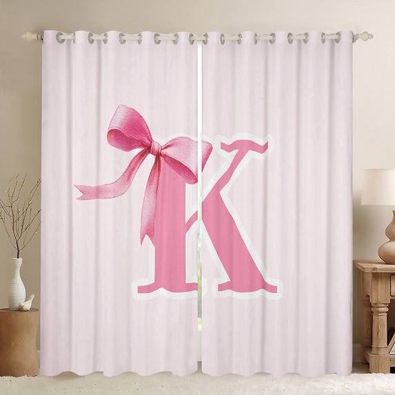 Manfei Kids Personalized Gifts Curtains Pack of 2 (42x84 Each),Bowknot Latter K Curtains Blackout,Lovely Bow Tie Bedroom Curtains For Girls Teens,Lightweight Room Decoration