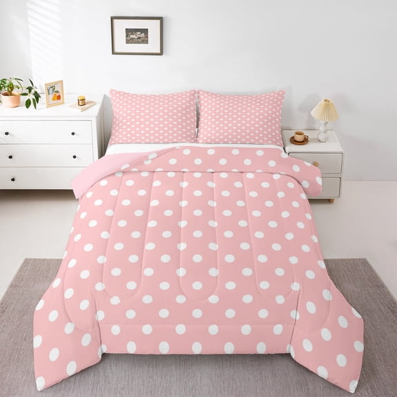Manfei Kids Polka Dots Full Size Comforter Sets, Geometric Abstract Bedding Comforter Set, Modern Simple Style Reversible Bedding Sets, Lightweight Room Decor, 3-Piece