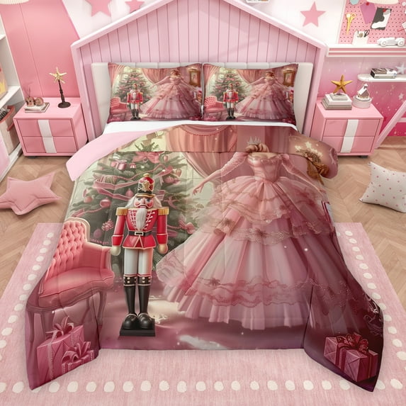 Manfei Kids Royal Princess Bedding Comforter Set, Vintage Western Christmas Twin Comforter Sets, Cartoon Nutcracker Reversible Bedding Set, Luxury Bedroom Decor, 2pcs